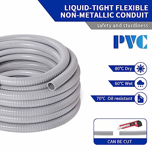 (3/4" Dia * 50 Feet) Yariwiz Flexible Electrical Conduit Liquid Tight PVC Conduit Kit with 5 PCS Coupling, 3 PCS Elbow and 10 PCS Strap, Sealtight Seal Flex Liquidtight Wire Outdoor Non Metallic Grey - style: 3/4"-50ft Kit-Grey