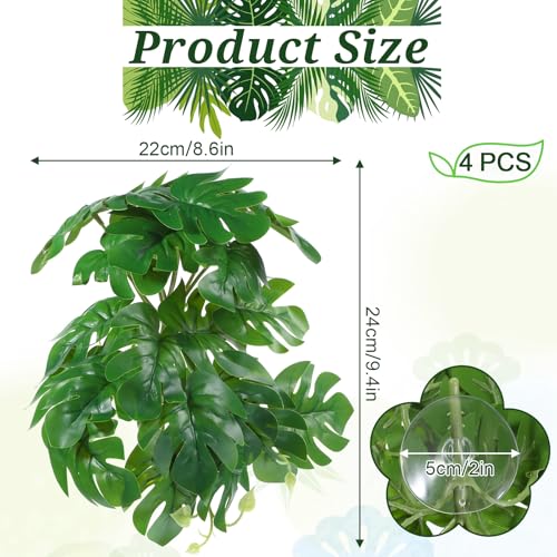 4 Pack Reptile Fake-Plants for Terrarium Amphibian Habitat Decor-Reptiles Artificial Plants for Terrarium Fake-Reptile-Plants - Fake Monstera