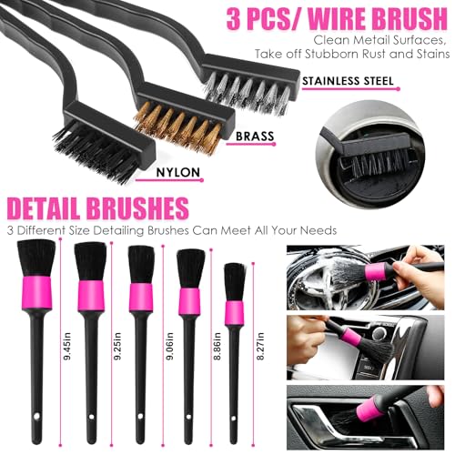 20PCS Pink Car Cleaning Kit, Car Interior Detailing Kit with Red High Power Handheld Vacuum, Detailing Brush Set, Windshield Cleaner, Cleaning Gel, Complete Auto Accessories for Women - color: Pink