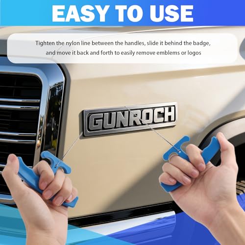 Car Emblem Removal Tool with 5M Nylon Plate Line,Portable Car Badges Removal Tool with Non-Slip Handle,Multi-Purpose Cars Wrap/Sticker Remover Tools for Nameplates & Logos - color: Blue