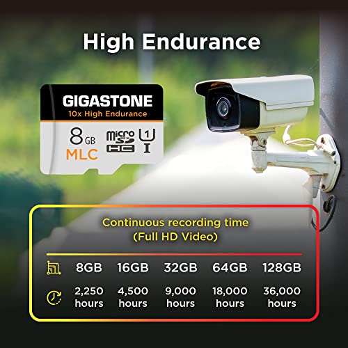 [10x High Endurance] GIGASTONE Industrial 8GB MLC Micro SD Card 2-Pack, Full HD Video Recording, Security Cam, Dash Cam, Surveillance Compatible 85MB/s, U1, with Adapter [5-Yrs Free Data Recovery] - color: 8GB High Endurance 2-Pack