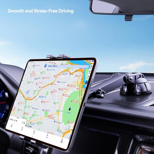 PLDHPRO Tablet Holder for Car Dashboard & Windshield, Suction Cup iPad Mount for Truck, Fits 5.5-14.6" iPad Pro Air Mini Galaxy Tab Fire HD, 360° Rotation, 6.3" Telescopic Arm - size: Telescopic Arm: 6.3 inch