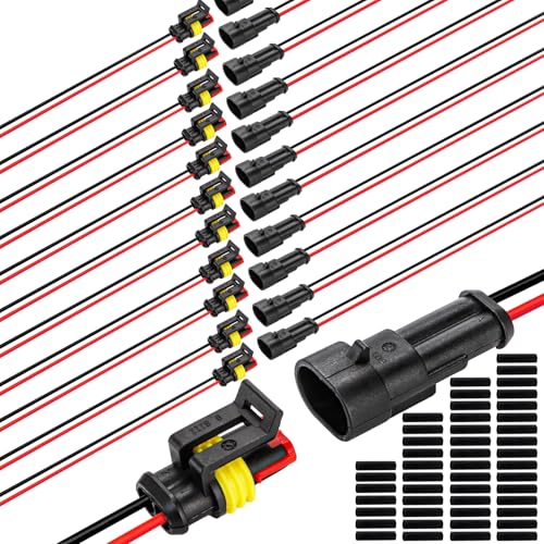 Hiceeden 12 Kits 2 Pin Waterproof Connector 16AWG 2 Wire Auto Electric Plug