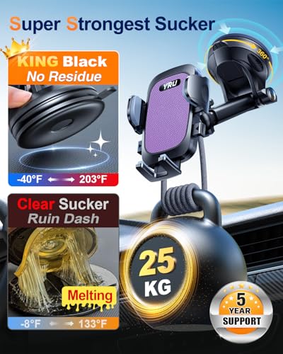 YRU True Military-Grade 360°Rotation Suction 2026 Ultimate Car Phone Holder - color: Purple