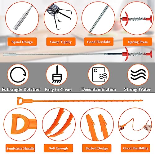 SDTC Tech 6-Pack 24 Inch Snake Drain Cleaner and 20 Inch Hair Clog Remover Flexible Spring Pipeline Claw Hook Retriever for Sewer Toilet Kitchen Sink Bathroom Tub - color: 5pcs 20inch+ 1pcs 24inch
