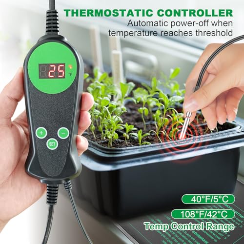 Seedling Heat Mat with Built-in Temperature Controller (2 Pack), 10" x 20.75" Plant Heating Pad with Thermostat for Indoor Seed Starting Germination Hydroponics Waterproof - size: 10" x 20.75" in Thermostat 2 Pack