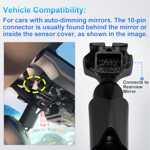 mangoal Dashcam Power Adapter 10-Pin (Model B) for Compatible with Select Toyota, Lexus, Subaru Models – Connects to Auto-Dimming Port, Easy to Install