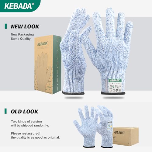 Kebada Cut Resistant Gloves, 100% Food Grade Cutting Gloves, ANSI A4 Level 5 Protection Anti Cut, Glass-Free and Steel-Free, Model C4, 6 Pairs, Medium - color: Blue(6 Pairs), size: 8/Medium