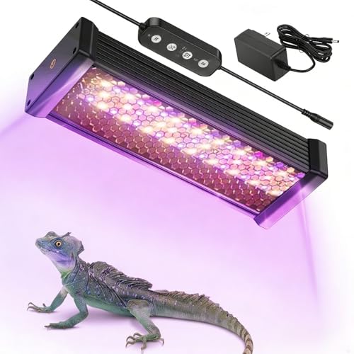 Reptile UVB Light & Heater Lamp, 10in Aluminum UVA UVB LEDfor Rainforest and Desert Reptiles, Geckos, Chameleons and Bearded Dragons, Adjustable 6/10/12H Timer, Dimmable with 3 Lighting Modes - size: 10inch