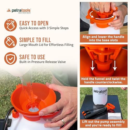 Petratools 2 Gallon Pump Sprayer - HD201 Garden Sprayer for Weeds, Lawn Care & Pesticides - 52" Long Hose, 2 Nozzles & Easy Carry Handle - Durable & Lightweight - size: 2 Gallon
