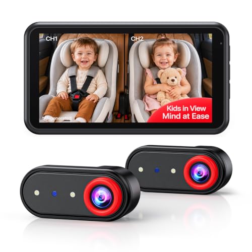 LUCKVIEW Dual Baby Car Camera, 5.2" Split Screen with 2 Cameras - color: Red