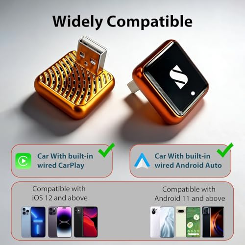 sunweyer Wireless CarPlay Adapter S46 Orange L-Shape Apple Android Auto