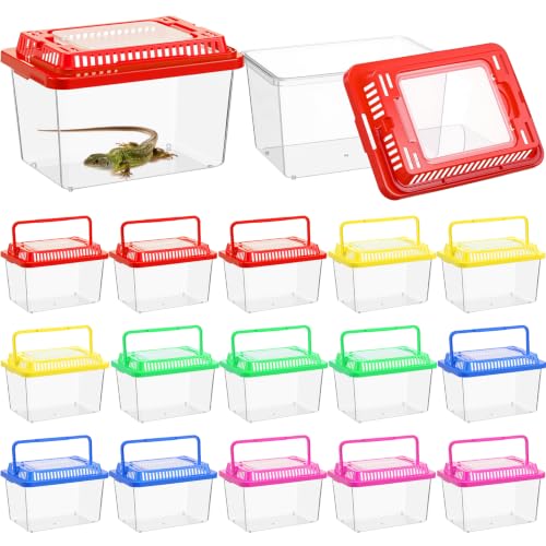 LemonRoad 25 Pcs Plastic Reptile Terrariums Carrier Cage Enclosure Snake Breeding Box Hatching Container Fish Tank with Ventilated Lid for Tarantula Spider Turtle Lizard (Classic,5.9x4.3x3.7 Inch) - color: Classic, size: 5.9x4.3x3.7 Inch