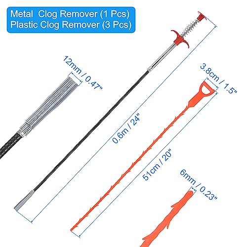 uxcell 3pcs 20 Inch Drain Hair Clog Remover Tool PP & 24 Inch Drain Cleaner Tool Sticks Stainless Steel Sewer Cleaning Hook Unclog Sink Unclogger for Toilet Bathtub Sewer, Red - color: Red, size: 24 Inch
