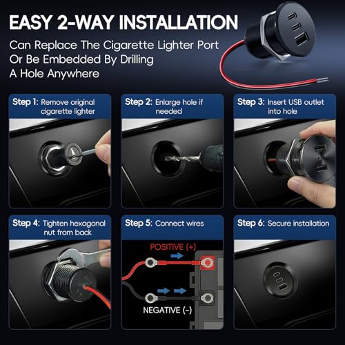 90W All-Aluminum RV USB Outlet 12V/24V 3 Ports Recessed Mount Wall - color: Black, size: 1P