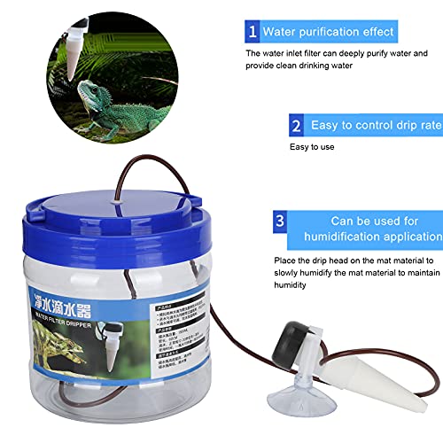 Reptile Water Dripper Kit, Reptile Drinking Feeder with Filtering Effect Easy Controlling Drip Rate Suitable for Geckos Lizards 1300ML Water Storage Bottle