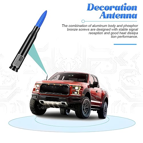 BESULEN American Flag Car Antenna, 5.5 Inch AM/FM Radio Short Antenna with 9 Screws Adapter & 2 Rubber Rings, Universal Aluminum Antenna, Auto Replacement Accessories for Pickup Truck SUV (Blue) - color: Blue