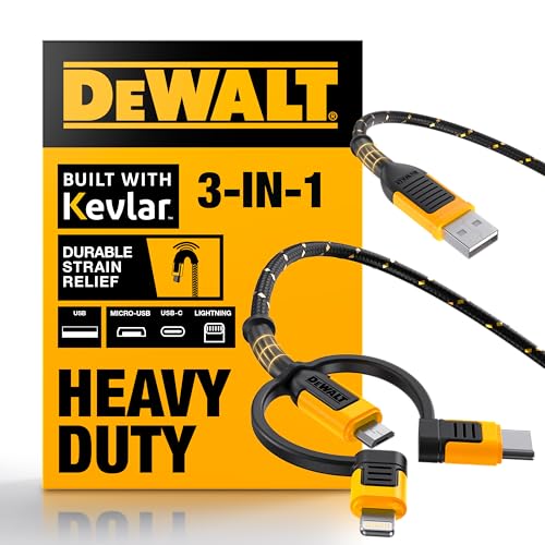 DEWALT Heavy Duty 3 in 1 Multi Charging Cord, 6ft Fast Charging Cord