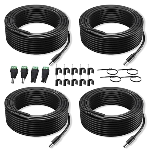 Dianrui 4 PCS 33FT(10M) Dc Power Extension Cable, 5.5mm x 2.1mm 12V Dc Extension Cord Power Adapter for Security Camera CCTV/Printers/Routers with Power Jack Adapter Connectors (2 x Male + 2 x Female) - size: 4X33FT