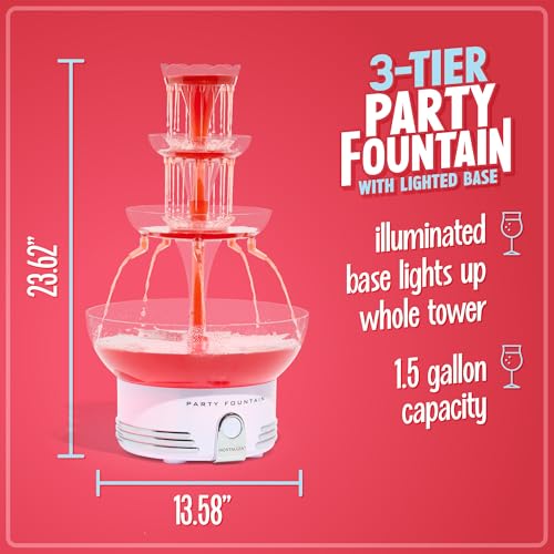 Nostalgia Countertop Retro Lighted Party Beverage Fountain – 1.5 Gallon Capacity, 3-Tiered Cascading Tower with LED Base - Perfect for Punch, Juice, Wine, Champagne & More - style: Lighted Party Fountain White