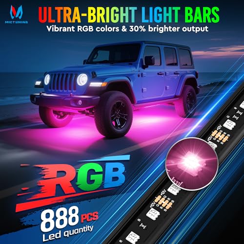 MICTUNING U8 RGB Underglow LED Light Bar, Dual Remote Control, Multicolor Underbody Light Strip with Aluminum Housing, Car SUV Exterior Neon Accent IP68 Waterproof, 8pcs - size: RGB & 2 Remote