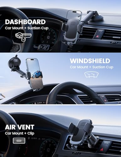 Lamicall Car Phone Holder Dashboard Vent Windshield 70 LBS Suction 3-in-1 - color: NEW Upgraded - Lucite black