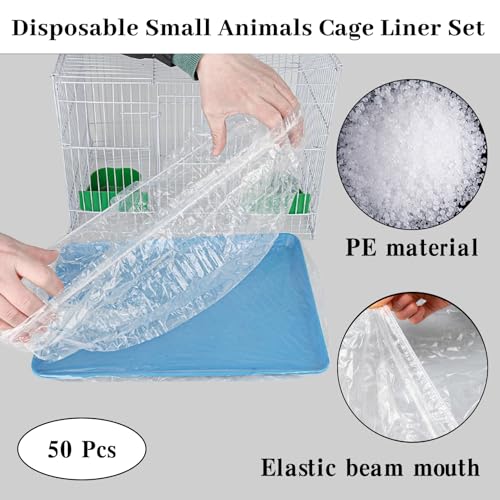 BNOSDM 50 PCS Rabbit Cage Liners Disposable Guinea Pig Cage Liner Hamster Tray Liner Plastic Small Animals Bedding Waste & Litter Pan Bag Universal Toilet Film for Bunny Hedgehog Ferret Rat - color: Transparent-50 Pcs