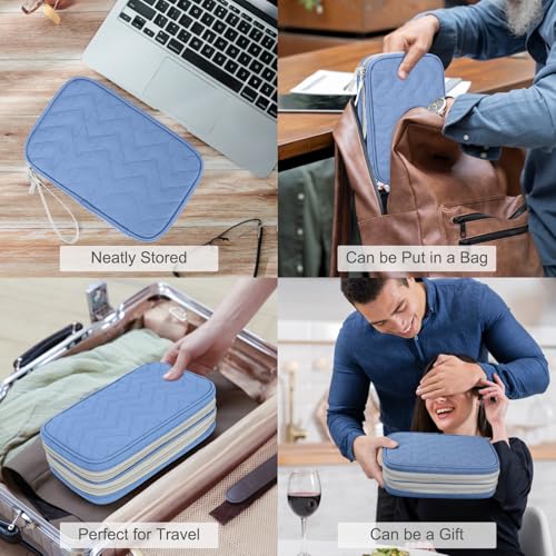 FYY Electronic Organizer, Travel Tech Pouch Bag, Large, Blue Quilted - color: Blue Quilted, size: 9.1 x 5.9 x 3.15 inches