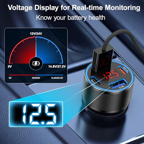 4-Port USB C Car Charger Fast Charging,2Pack 65W Car Phone Charger Adapter - color: Black