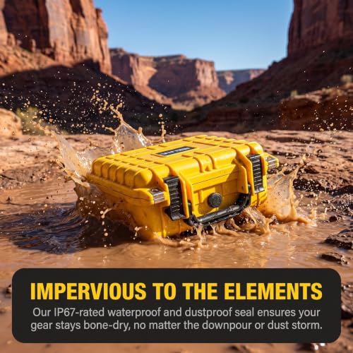 MEIJIA Portable All Weather IP67 Waterproof Protective Case,Hard Camera Case,Dry Case with Customizable Foam,Fit Use Of Drones,Camera,Equipments,10.62 x9.68x4.87inches - color: Yellow