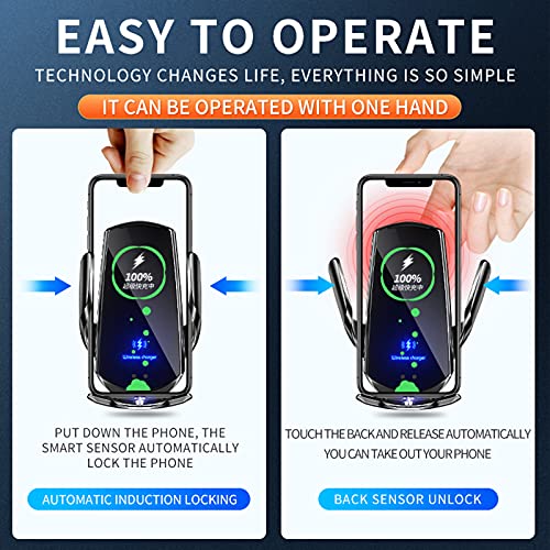 Wireless Car Charger Mount 15W Fast Charging Auto Clamping Car Phone Holder Mount Wireless Charging for Car Air Vent Compatible with All Android Smartphone(Red)