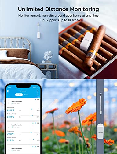 Govee WiFi Hygrometer Thermometer 6 Pack H5100, Indoor Wireless Temperature Humidity Sensor Monitor with Remote App Notification Alert, 2 Years Data Storage Export, for Home, Greenhouse - style: BT Gateway + 6 Sensors