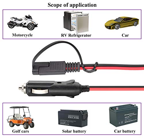 SAE to Cigarette Lighter Cable,16AWG 12V Cigarette Lighter Male Plug to SAE 2 Pin Quick Release Disconnect Connector Plug Adapter Extension Charging Cable with Fuse(2.4m/7.8ft-M) - color: 2.4m-Male