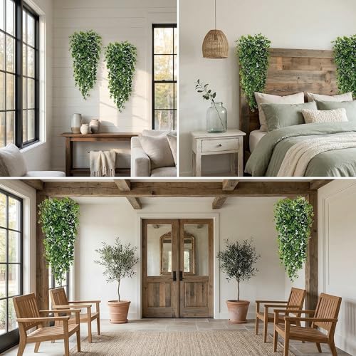 4 Pack Artificial Eucalyptus Hanging Plants 30 Inches UV Resistant Plastic Decor for Indoor Outdoor Walls, Weddings, Patios, Porches
