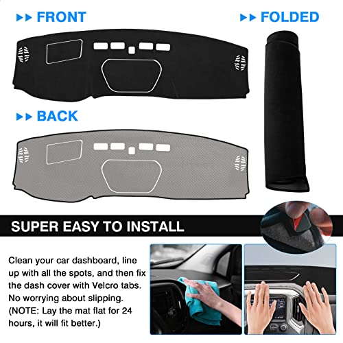 Autorder Dashboard Cover Mat for 2019-2025 Chevy Silverado 1500 2500HD 3500HD/GMC Sierra Accessories Dash Cover Flannel Dash Mat Sunshade Protector(Just Fit the Models Without Forward Collision Alert) - size: Black 19-25 Silverado