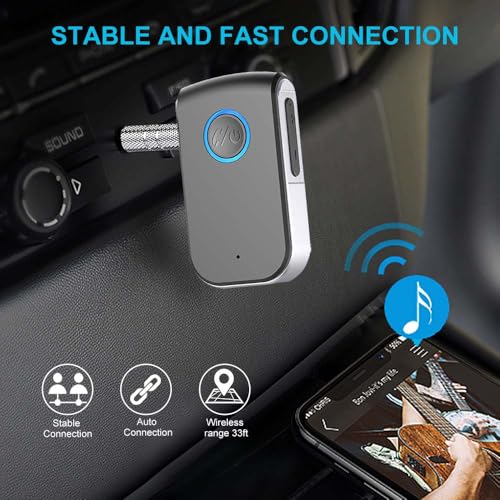 Bluetooth AUX Adapter for Car,3.5mm Wireless Receiver AUX Bluetooth Car Adapter,Hands-Free Call for Cars, Speakers, Stereo Systems and Headphones - color: grey