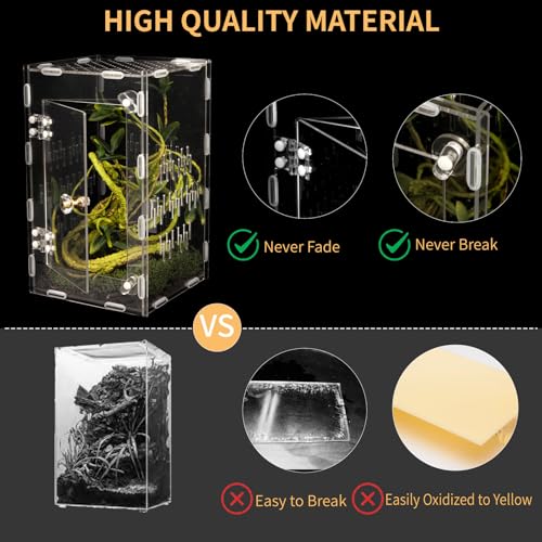 Acrylic Reptile Terrarium Easy Assembly, 360° Clear & Keep Pet Secure Design for Jumping Spiders, Tarantulas, Geckos Scratch-Resistant Large Ventilated Habitat Terrarium for Arachnids 9.8*5.9*5.9in - size: Medium-9.8*5.9*5.9in
