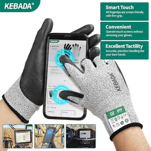 Kebada Cut Resistant Gloves, ANSI A2 Cutting Glove, PU Coated, Touchscreen, Multi-Purpose Model C2, 3 Pairs, X-Large - color: Grey(3 Pairs), size: 10/X-Large