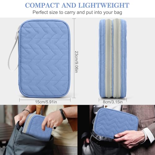 FYY Electronic Organizer, Travel Tech Pouch Bag, Large, Blue Quilted - color: Blue Quilted, size: 9.1 x 5.9 x 3.15 inches