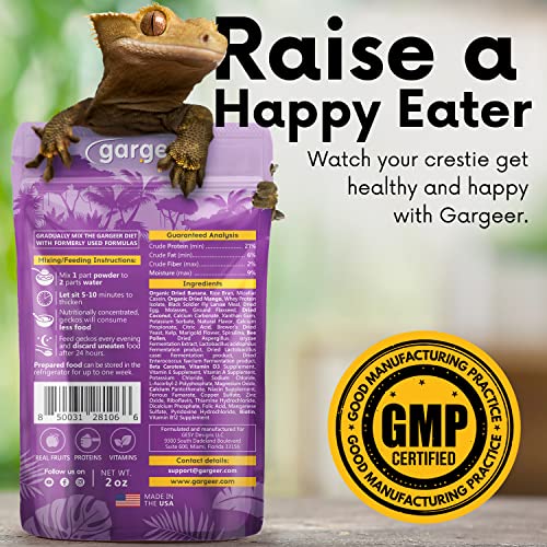 Gargeer 2oz Complete Crested Gecko Food Diet. Premium Mix, Ready to Use Freshly Made Powder. Unique Formula, Developed & Made in the USA. Enjoy! (Tropical + Insects Protein) - size: 2 Ounce (Pack of 1)