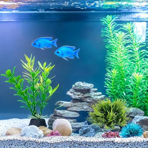 4 Pcs Silk Plants for Fish Tank, Realistic Aquarium Plants Live Decor with Weighted Base, Green Aquascaping Accessories for Betta Tanks, Reptile Terrariums, and Freshwater Setup