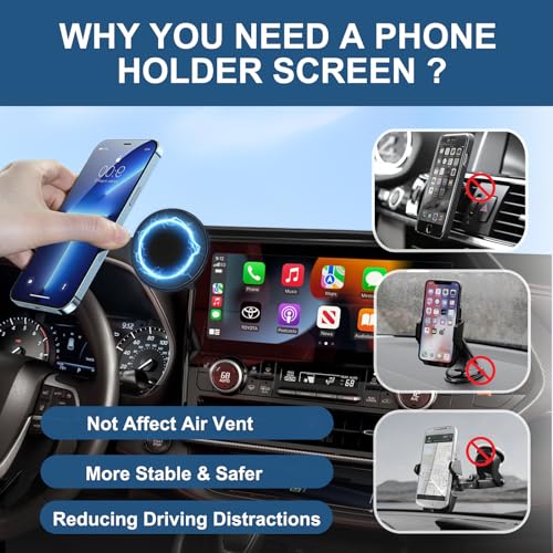 Magnet Phone Holder Compatible with Toyota Highlander 2020-2022 12.3-inch Screen Fixed Clip, Phone Mount Hands-Free 360° Rotation Automobile Cradles Not Affect Vent - size: 2020-2022 Toyota Highlander