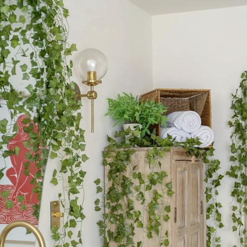 CQURE 120 Pack 840Ft Artificial Ivy Fake Vines,Ivy Garland Greenery Garland Fake Hanging Plants Vines Aesthetic Green Leaves for Bedroom Wedding Party Garden Wall Room Decor