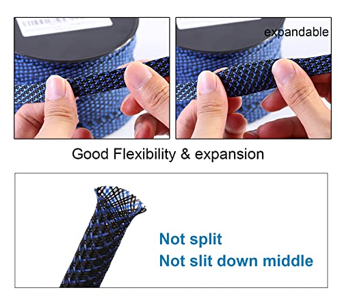 100ft - 1 inch PET Expandable Braided Sleeving – BlackBlue – Alex Tech Braided Cable Sleeve - color: Blackblue, size: 1"-100ft