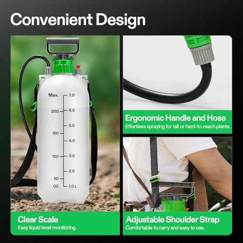 VIVOSUN 1.8 Gal/7L Pump Sprayer, Garden Water Sprayer for Plants, Weeds & Lawn Care, with 3 Nozzles, 50'' Long Hose & Pressure Relief Valve - size: 1.8 gal