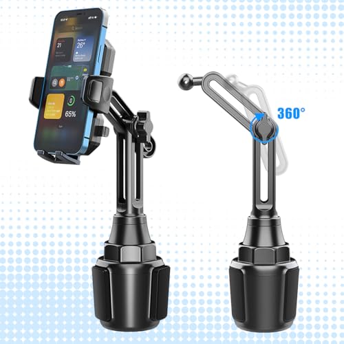 Car Cup Phone Holder, 360° Rotation with Long & Adjustable Neck