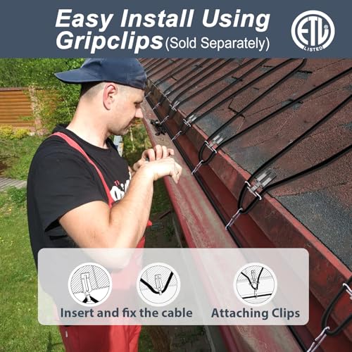 HEATIT 8JHSF1 Self Regulating Pre-Assembled Heating Cable with Spacer and Clips, Heat Tape for Roof Deicing and Pipe Freeze Protection,120V 8W/ft, 9FT - color: 8W/FT (KIT), style: 9FT