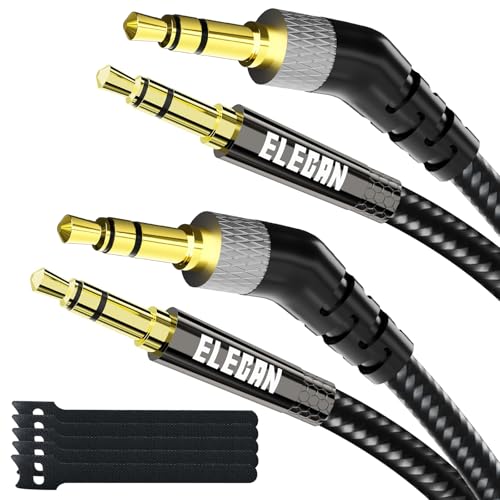 Elecan 135 Degree 1/8 Inch 3.5 MM AUX Cable Headphone Cord Wire 8 Ft/2 Pack, Angled Hi-Fi Sound Thin&Slim Braided TRS Stereo Audio Beats Cable for Car,Home Stereos, Speaker,Phones - size: 8FT-2PK, style: 135 Degree Angled to Straight