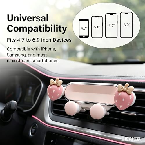 Car Air Vent Phone Holder, Pink Strawberry & Cloud Design Cute Car Phone Mount, 5.31" x 1.97" 360° Rotatable Adjustable Vent Phone Bracket, Universal for Most Cars, SUVs, Trucks (Style B) - size: 1 PC #Style B