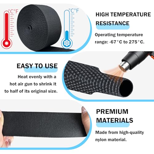 Heat Shrink Wire Loom, 20FT-1/2 Inch 2:1 Nylon Fabric Tubing - size: 1/2''×20ft